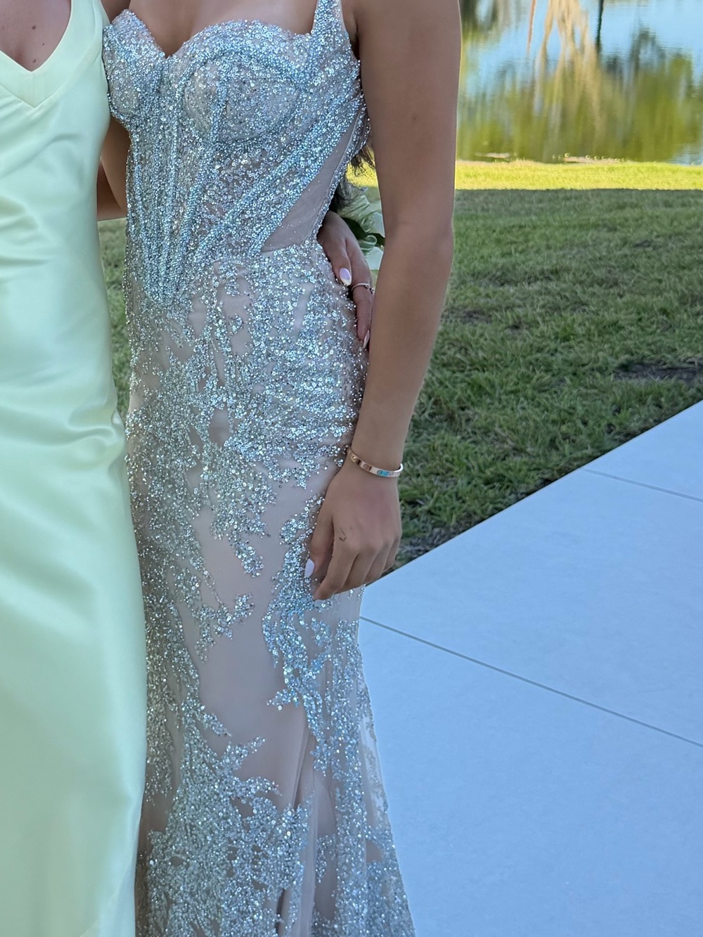 JOVANI Nude Sequin Evening Gown with Silver Embellishment - Picture 4 of 4